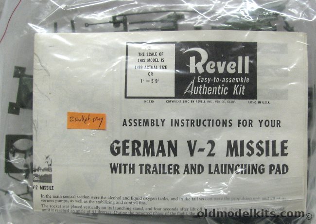 Revell 1/69 German V-2 Rocket with Trailer/Launcher and Cutaway Details - Bagged, H1830 plastic model kit